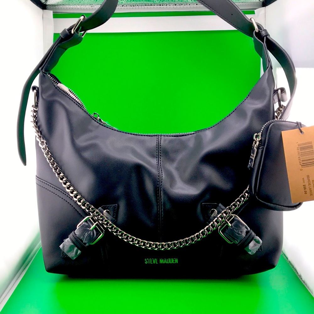 Steve Madden vegan leather black satchel purse new with tag